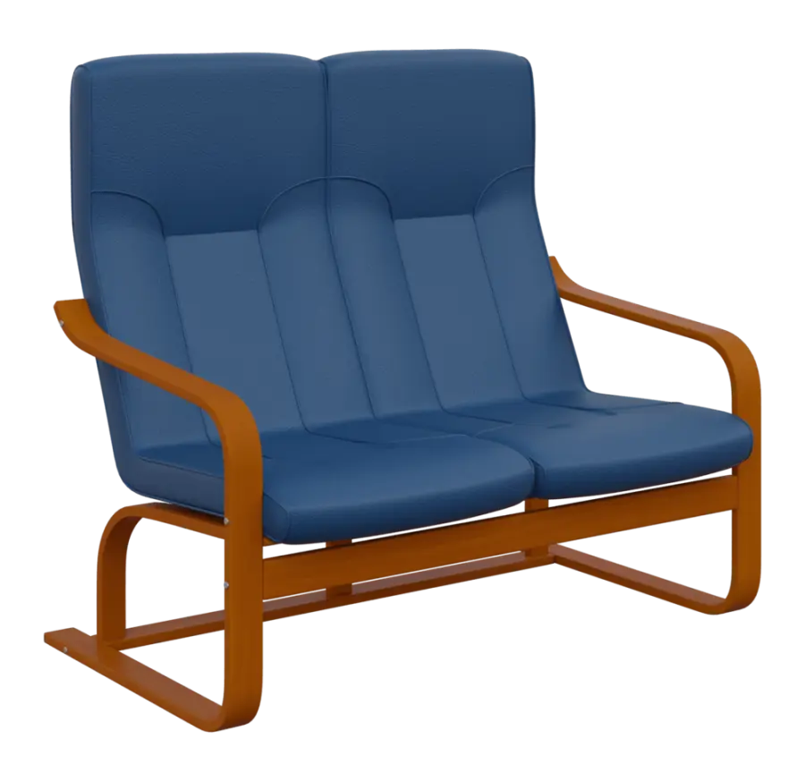 BO - 2 dvojkřeslo, dřevěná kostra, moření třešeň, koženka HOLY N 1, modrá